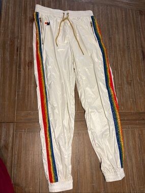 Aviator Nation 5 Stripe Wind Pant-Vintage, glossy white. Medium